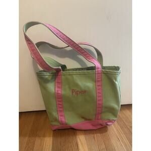 Vintage LL Bean Boat & Tote Bag USA Made Green Pink Long Straps